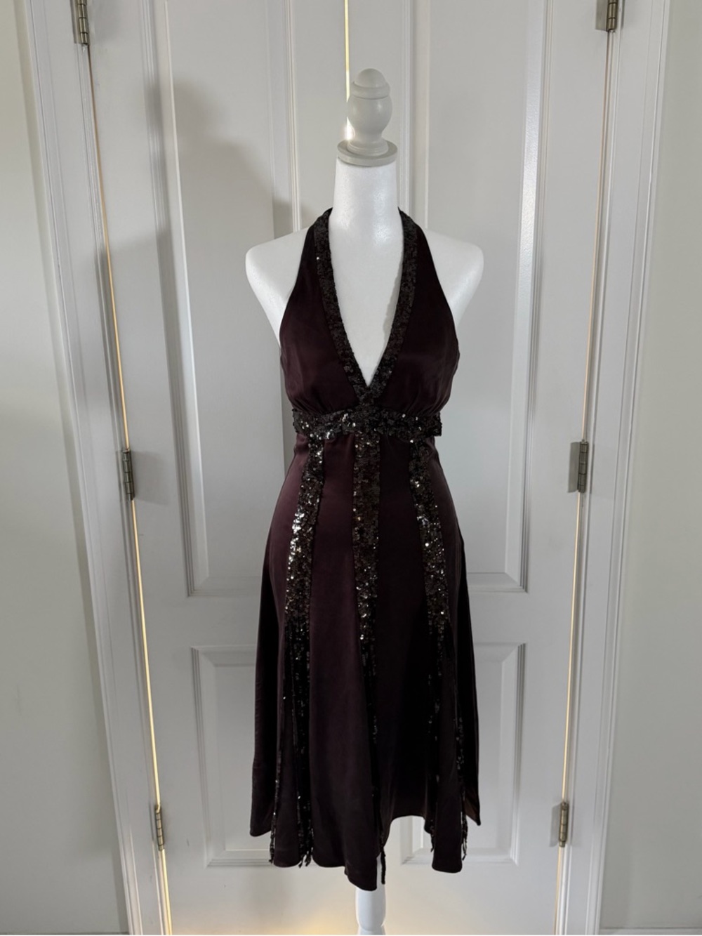 BCBGMaxAzria Backless Brown Sequin Dress